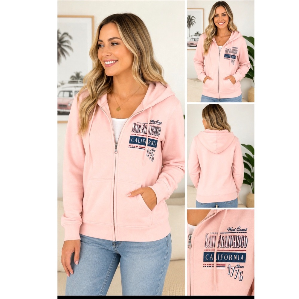 Perrin Sportswear San Francisco California Zip Hoodie Blush Pink Women S NWT